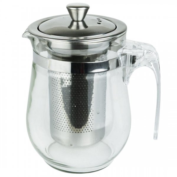 قوری شیشه‎ای دارای صافی استیل حجم 500 میلی‌لیتر