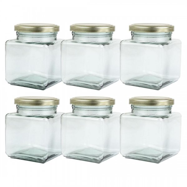 بانکه شیشه‌ای مکعبی با در طلایی در ابعاد طول و عرض 7 و ارتفاع 9 سانتی‌متر بسته 6 عددی