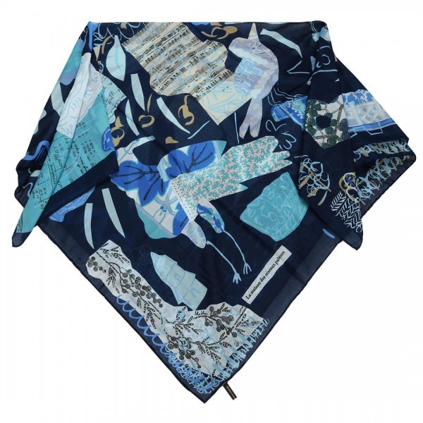 روسری نخی طرح‌دار سورمه‌ای طرح هرمس کد 2327 VU