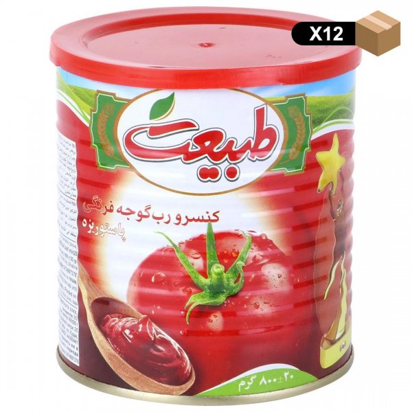 رب گوجه‌فرنگی طبیعت مقدار 800 گرم - بسته 12 عددی
