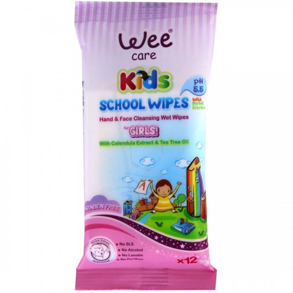  دستمال مرطوب پاک‌کننده دست و صورت مخصوص کودکان بسته 12 عددی وی کر (Wee Care) مدل Girls