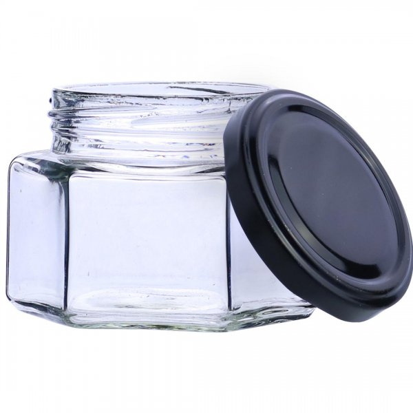 بانکه شیشه‌ای کوچک شش‌ضلعی با در مشکی