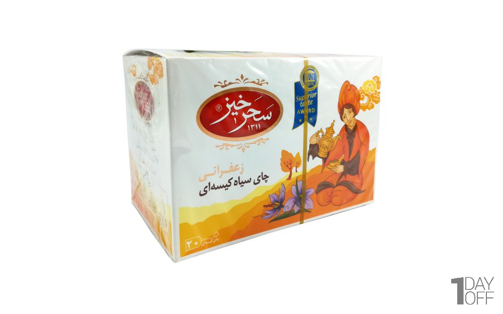 چای سیاه کیسه‌ای زعفرانی سحرخیز بسته 20 عددی