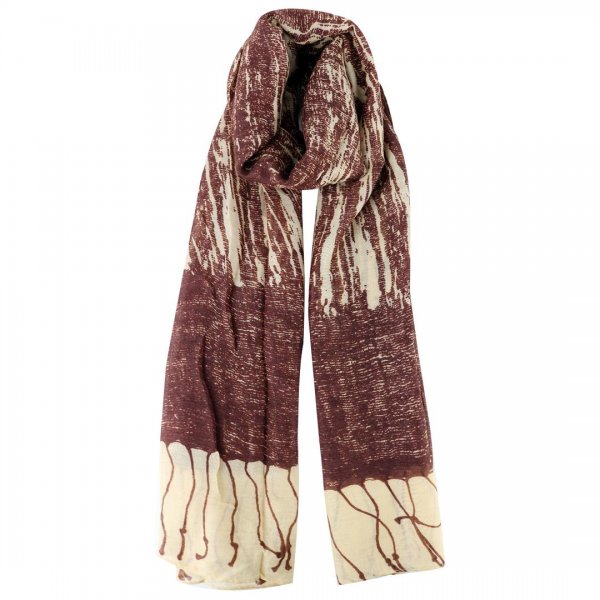  شال نخی طرح ریشه چاپی 90 در 176 سانتی‌متر کد 2300 رنگ زرشکی و کرم 