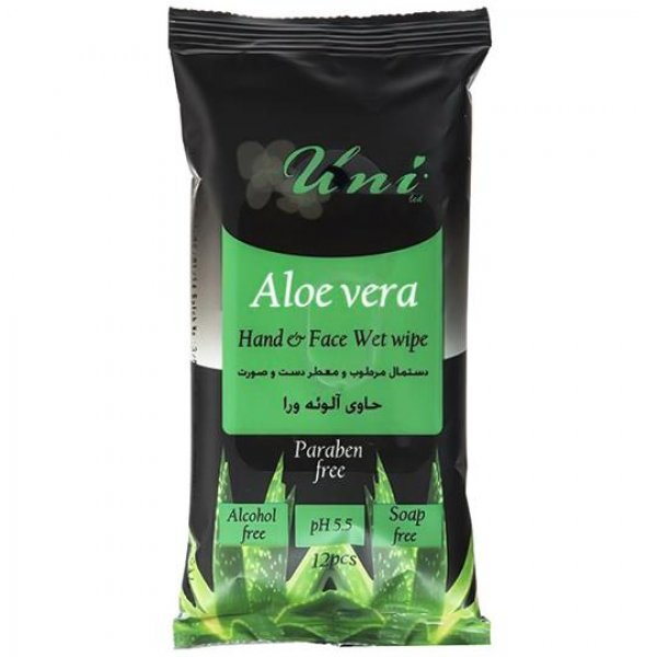 دستمال مرطوب دست و صورت 12 برگی آلوئه‌ورا یونی لد