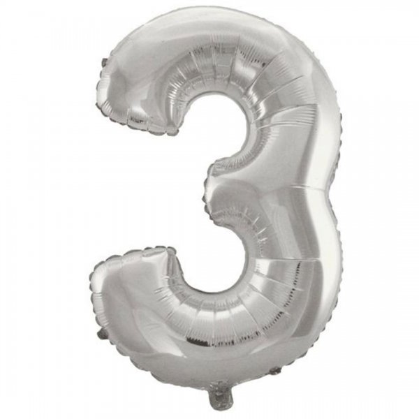 بادکنک فویلی عدد سه 81 سانتی‌متری رنگ نقره‌ای