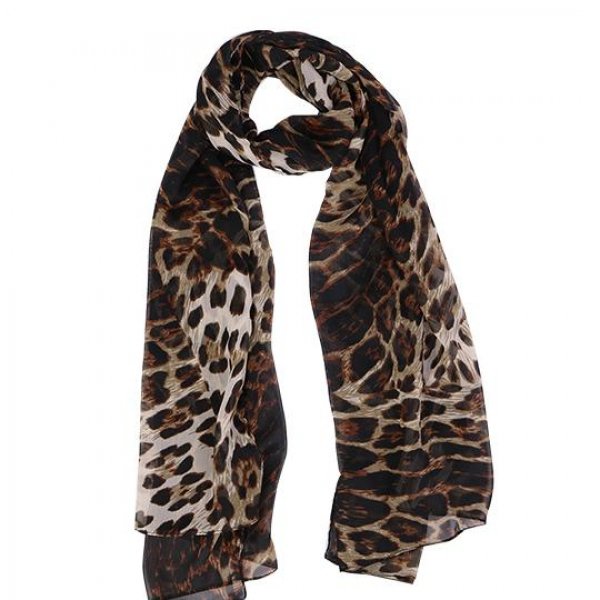 شال حریر پلنگی قهوه‌ای کد 13