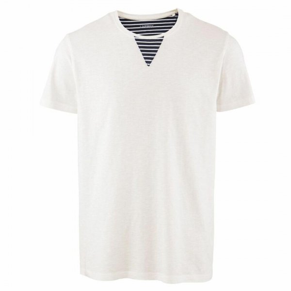 تیشرت سفید لیورجی (Livergy) مدل یقه راه‌راه