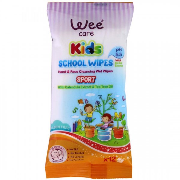 دستمال مرطوب پاک‌کننده دست و صورت مخصوص کودکان بسته 12 عددی وی کر (Wee Care) مدل Sport
