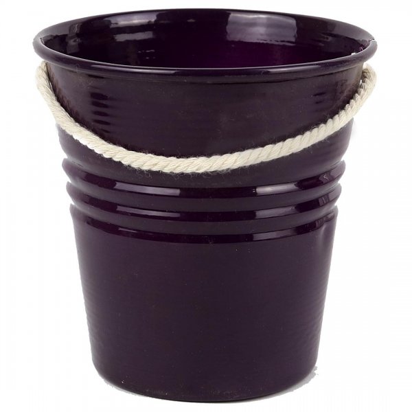 گلدان سطلی فلزی دسته‌ کنفی قطر 11 و ارتفاع 12 سانتی‌متر رنگ بنفش