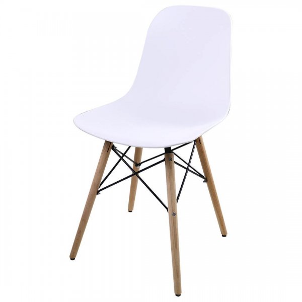 صندلی اِیمز پایه ایفلی بدون دسته با پایه چوبی رنگ سفید