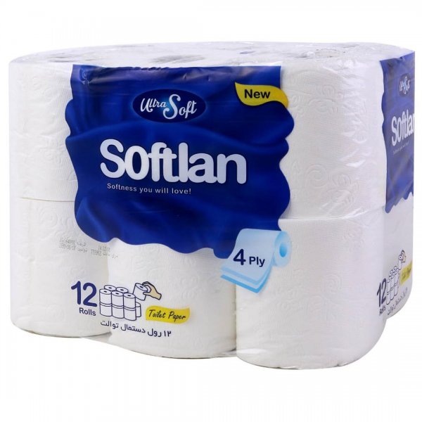 دستمال توالت چهارلایه سافتلن بسته 12 رول