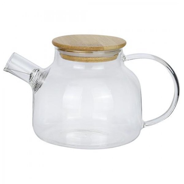 قوری شیشه‌ای با در بامبو با ظرفیت 1 لیتر