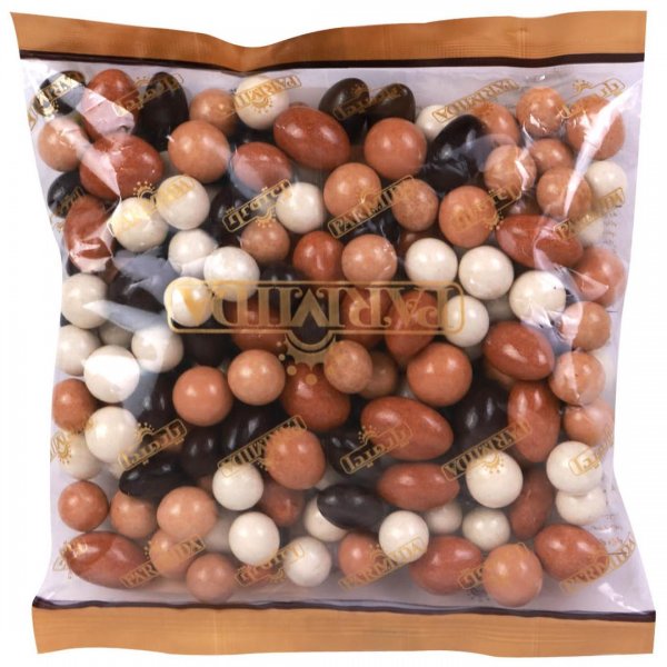 دراژه کاکائویی روکش‌دار با غلات و مغز دانه‌های خوراکی پارمیدا مقدار 400 گرم