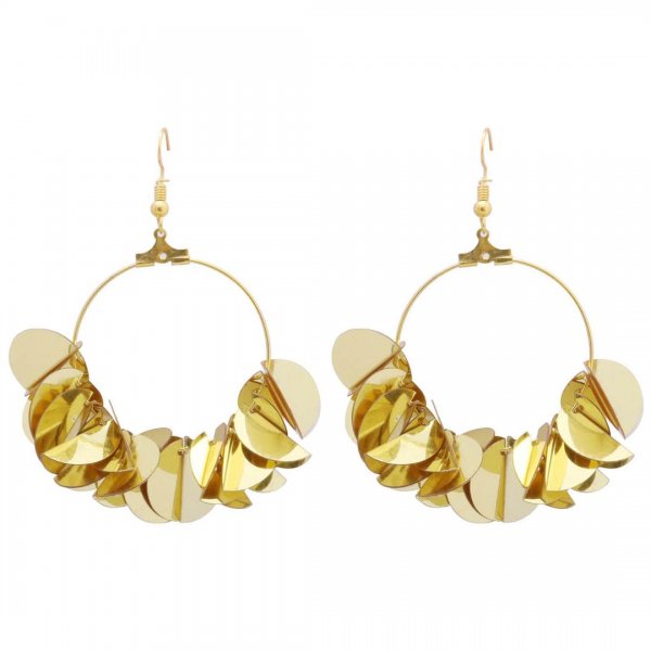 گوشواره حلقه‌ای آویز پولکی رنگ طلایی