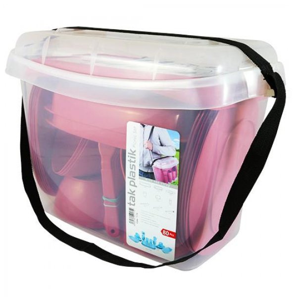 ست مسافرتی 80 پارچه تک پلاست رنگ زرشکی