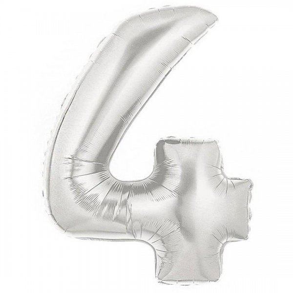 بادکنک فویلی عدد چهار 81 سانتی‌متری رنگ نقره‌ای