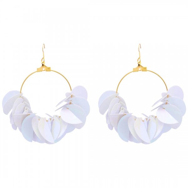 گوشواره حلقه‌ای آویز پولکی رنگ سفید هفت‌رنگ