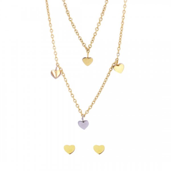 نیم سرویس طرح قلب دو زنجیره رنگ طلایی و نقره‌ای