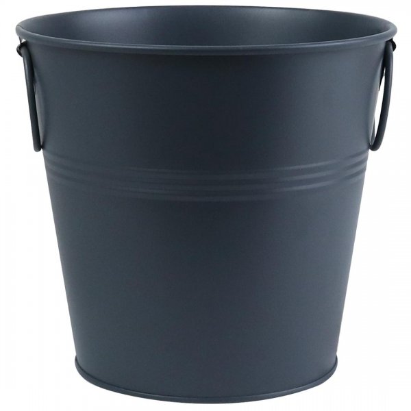 گلدان فلزی سطلی دسته‌ حلقه‌ای ابعاد 20x19x14.5 سانتی‌متر رنگ خاکستری مات