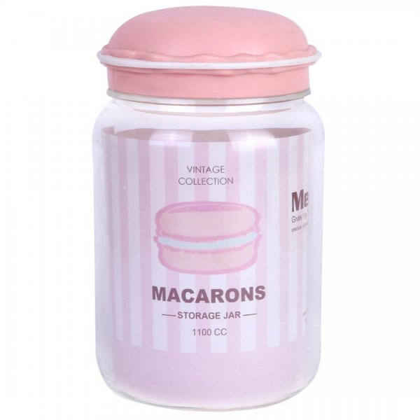 بانکه پلاستیکی با در صورتی طرح ماکارون مرسه (Merce) با ظرفیت 1100 سی‌سی