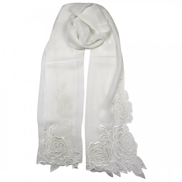 شال حریر سفید حاشیه گیپور میس‌اسمارت کد 2318 valentino
