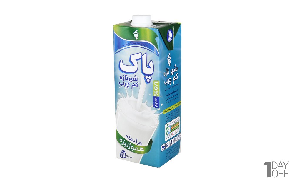 شیر تازه کم‌چرپ پاک مقدار 1 لیتر