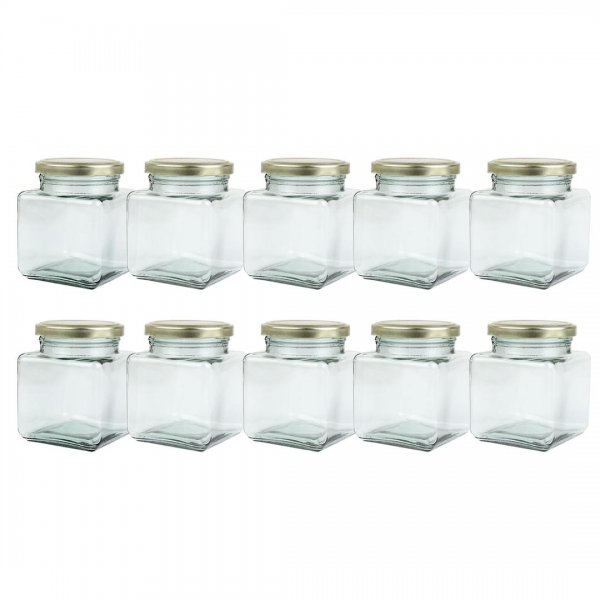 بانکه شیشه‌ای مکعبی با در طلایی در ابعاد طول و عرض 7 و ارتفاع 9 سانتی‌متر بسته 10 عددی