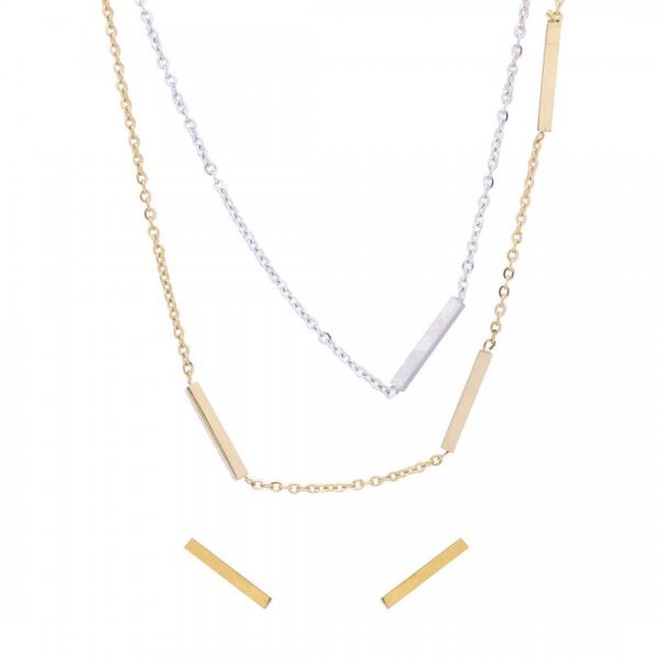 نیم سرویس طرح مستطیل دو زنجیره رنگ نقره‌ای طلایی