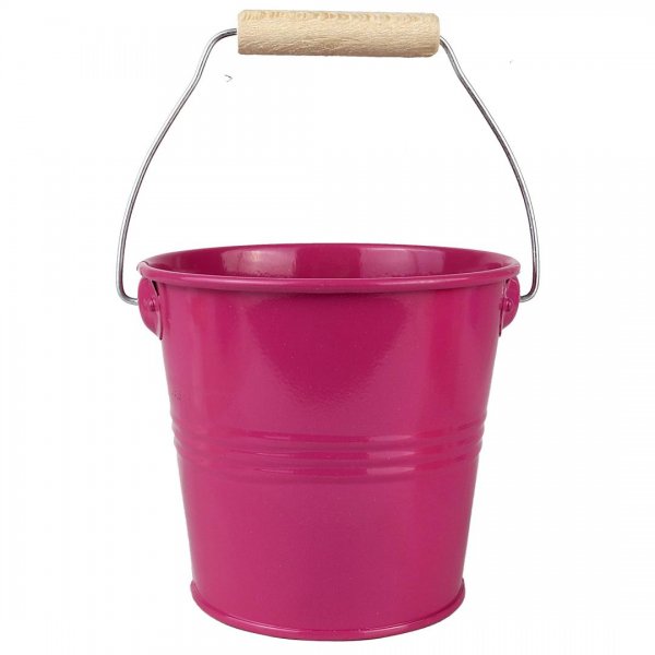 گلدان سطلی دسته‌دار فلزی قطر 13 و ارتفاع 13 سانتی‌متر رنگ صورتی پررنگ 