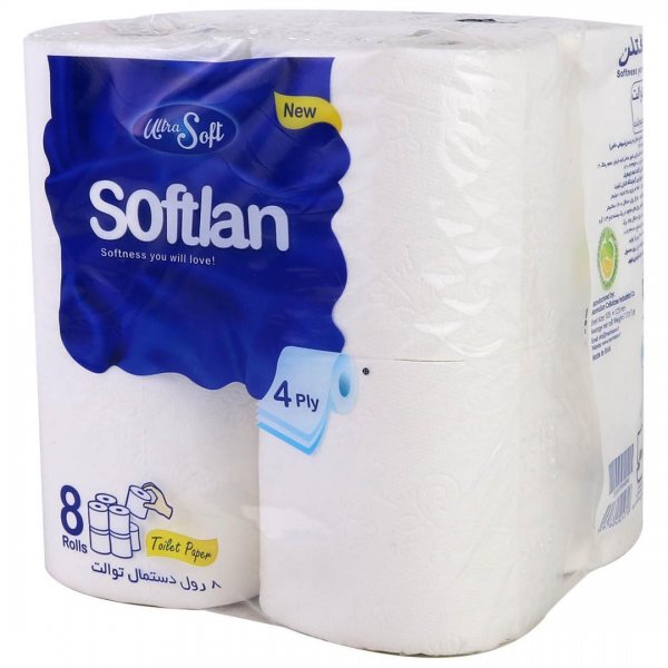 دستمال توالت چهار لایه سافتلن بسته 8 رول