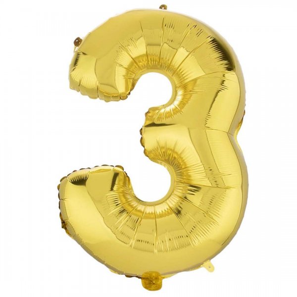 بادکنک فویلی عدد سه 81 سانتی‌متری رنگ طلایی