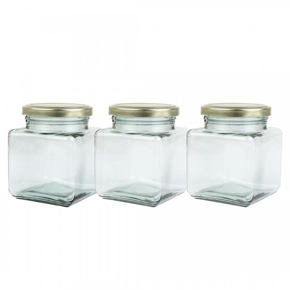 بانکه شیشه‌ای مکعبی با در طلایی در ابعاد طول و عرض 7 و ارتفاع 9 سانتی‌متر بسته 3 عددی