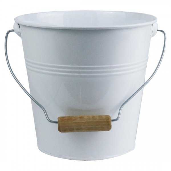 گلدان فلزی سطلی دسته یکسره چوبی تورینگ ابعاد 20x19x14.5 سانتی‌متر رنگ سفید