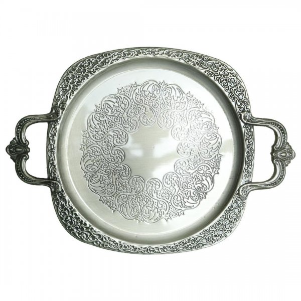 سینی پذیرایی فلزی با طرح سیاه‌قلم پیوتر