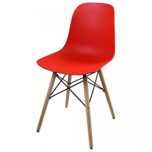 صندلی اِیمز پایه ایفلی بدون دسته با پایه چوبی رنگ قرمز