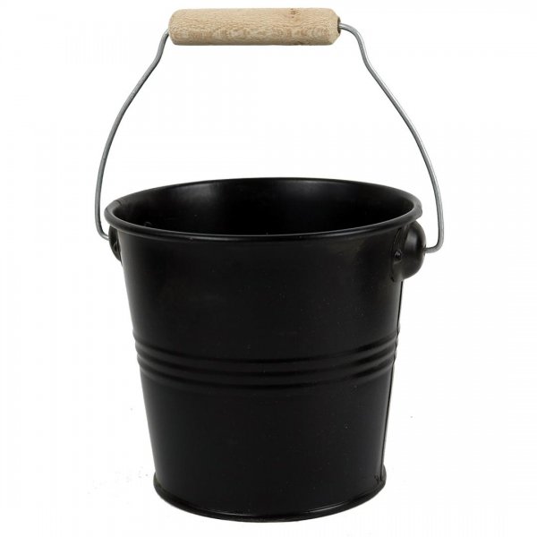 گلدان سطلی دسته‌دار فلزی قطر 13 و ارتفاع 13 سانتی‌متر رنگ مشکی مات