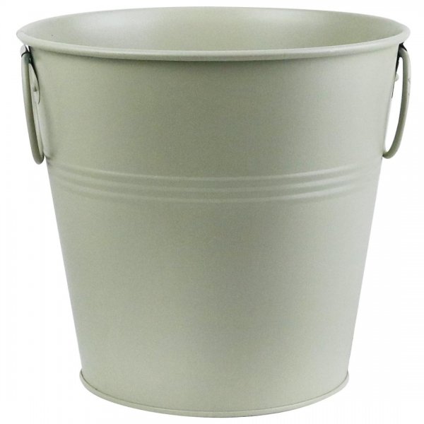 گلدان فلزی سطلی دسته‌ حلقه‌ای ابعاد 20x19x14.5 سانتی‌متر رنگ خاکستری روشن مات