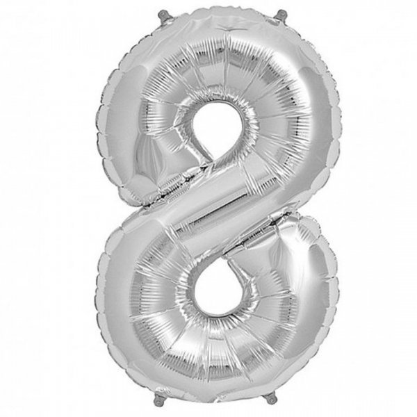 بادکنک فویلی عدد هشت 81 سانتی‌متری رنگ نقره‌ای