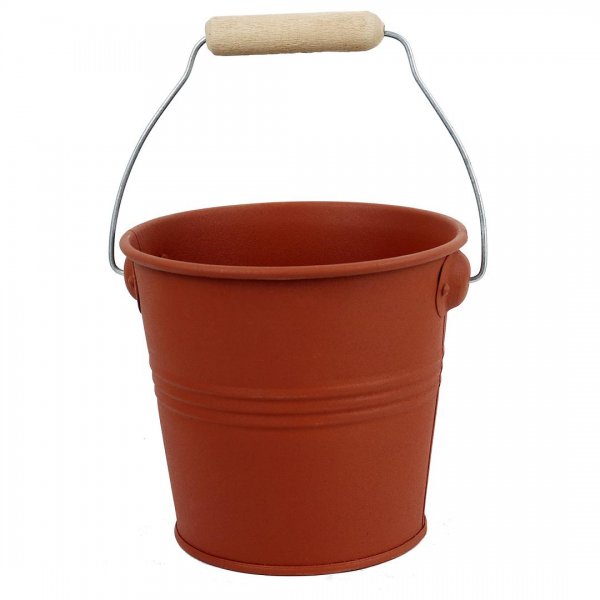 گلدان سطلی دسته‌دار فلزی قطر 13 و ارتفاع 13 سانتی‌متر رنگ آجری مات