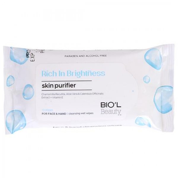  دستمال مرطوب پاک‌کننده دست و صورت بیول (Bio'l) مدل Rich In Brightness بسته 10 عددی 