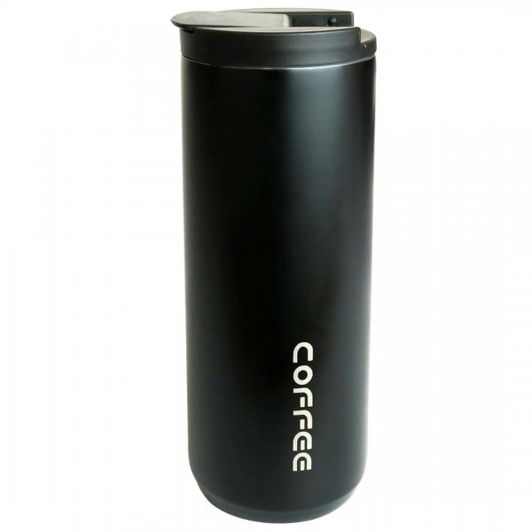 ماگ سفری (تراول ماگ) فلزی با درب وکیوم Coffe رنگ مشکی حجم 500 میلی‌لیتر 