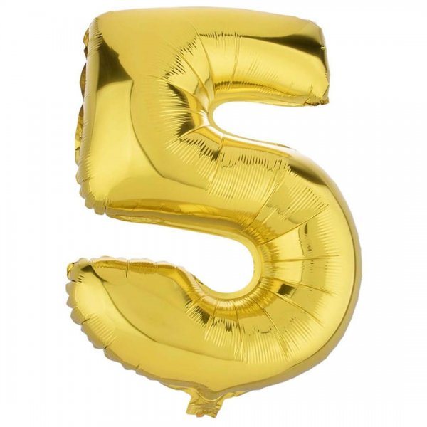 بادکنک فویلی عدد پنج 81 سانتی‌متری رنگ طلایی