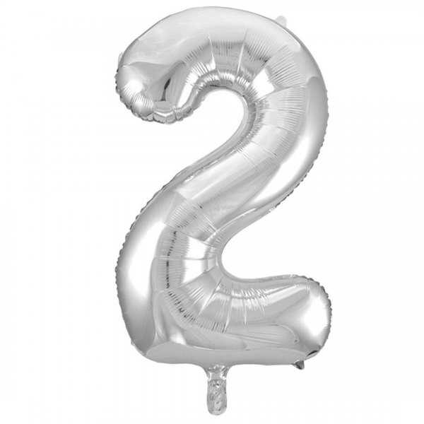 بادکنک فویلی عدد دو 81 سانتی‌متری رنگ نقره‌ای