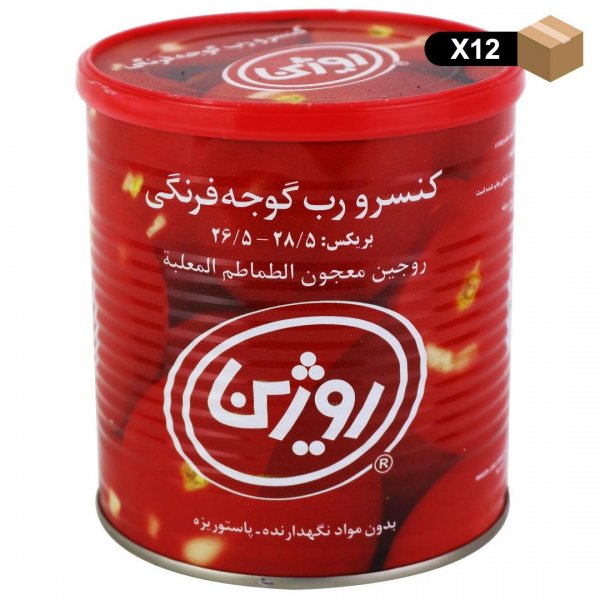 رب گوجه‌فرنگی روژین مقدار 800 گرم - بسته 12 عددی