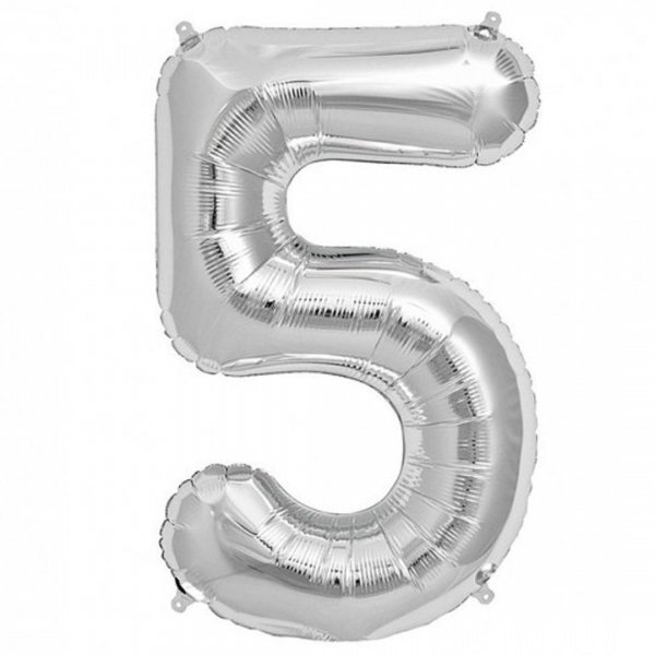 بادکنک فویلی عدد پنج 81 سانتی‌متری رنگ نقره‌ای