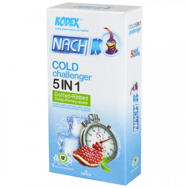 کاندوم خنک‌کننده تاخیری 5 در 1 ناچ کدکس (NachKodex) مدل Cold Challenger1 بسته 12 عددی