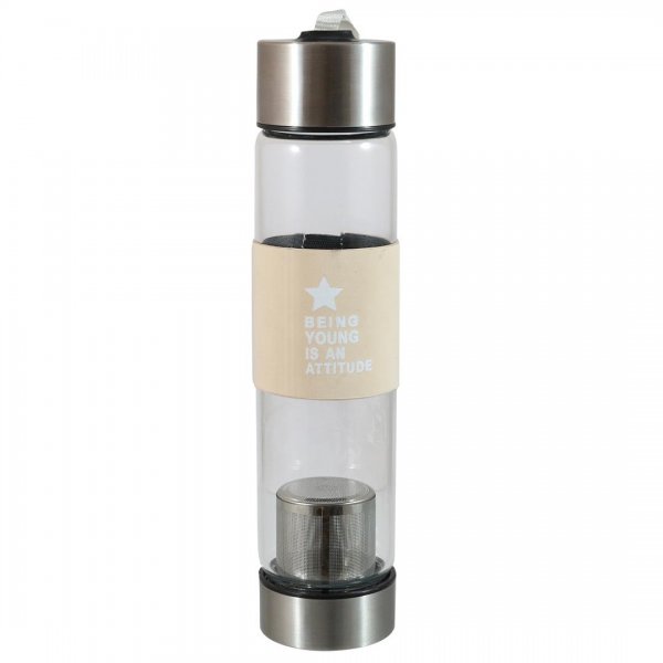 فلاسک دمنوش شیشه‌ای صافی‌دار کرم H2O