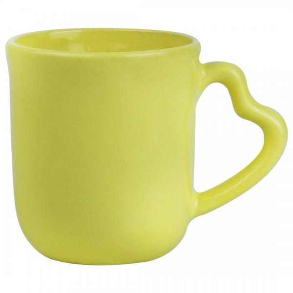 ماگ سرامیکی طرح دسته قلبی رنگ زرد