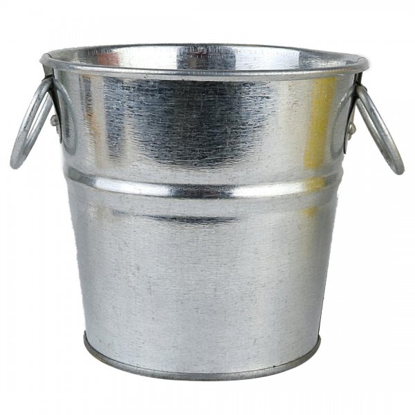 گلدان سطلی دسته‌ بغل فلزی قطر 14 و ارتفاع 12 سانتی‌متر رنگ نقره‌ای 